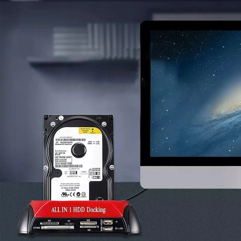 Retoo Stacja SATA diskų prijungimo stotelė, kortelių skaitytuvas 2,5' 3,5' IDE HDD SSD USB 3.0