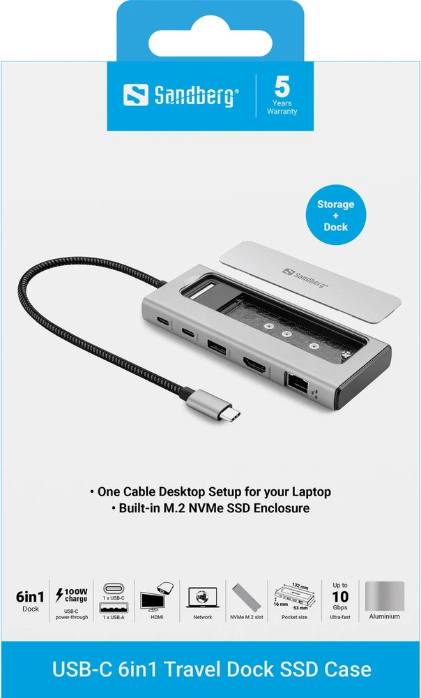 Doko stotelė Sandberg USB-C 6in1 Travel Dock SSD