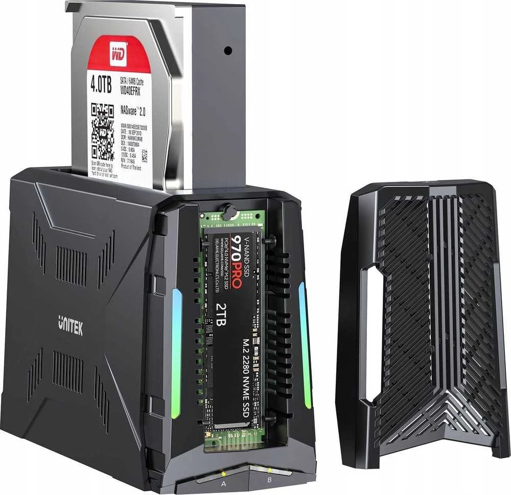 Unitek Doko stotelė, 1x dysk M.2 NVMe, 1x dysk SATA, USB-C 10 Gbps