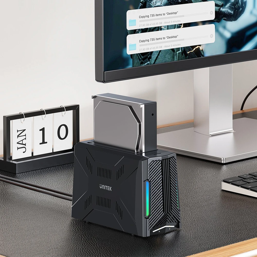 Unitek Doko stotelė, 1x dysk M.2 NVMe, 1x dysk SATA, USB-C 10 Gbps