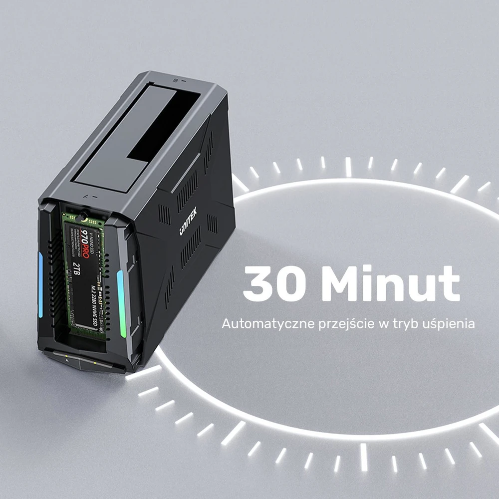Unitek Doko stotelė, 1x dysk M.2 NVMe, 1x dysk SATA, USB-C 10 Gbps