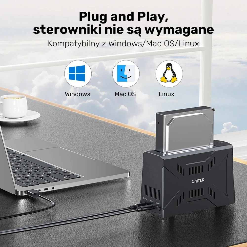 Unitek Doko stotelė, 1x dysk M.2 NVMe, 1x dysk SATA, USB-C 10 Gbps