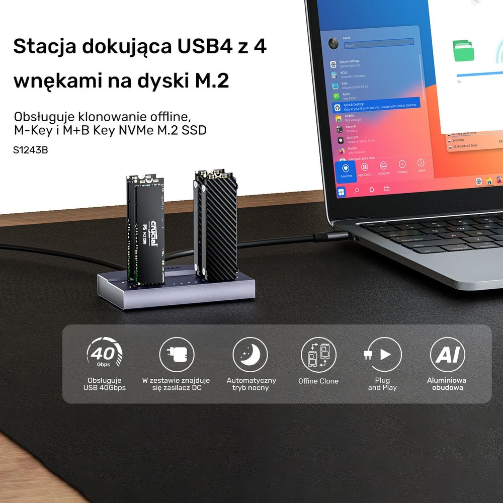 „Unitek“ prijungimo stotelė USB4 4 lizdų M.2 SSD