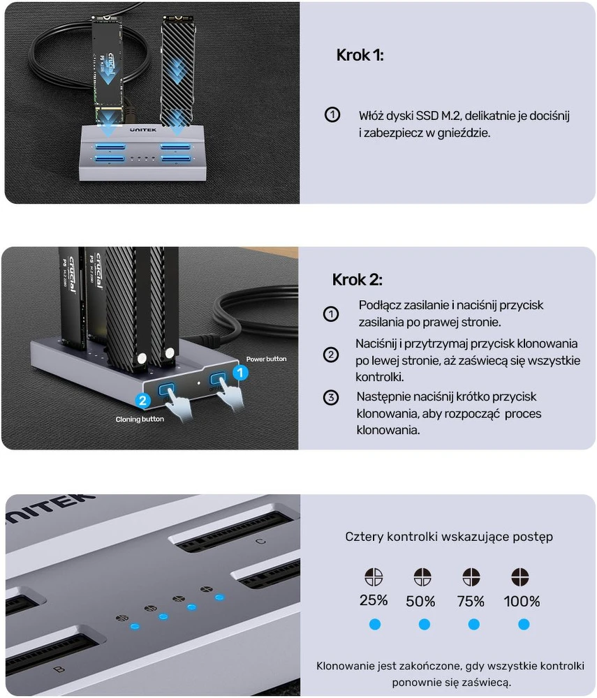 „Unitek“ prijungimo stotelė USB4 4 lizdų M.2 SSD