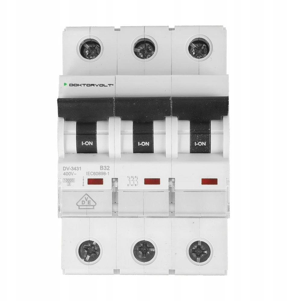 Doktorvolt Automatinis saugiklis S, 3 fazių, B32 (B 32A), 3 polių, 3P (400 V AC), 3 modulių, 10 kA, VDE