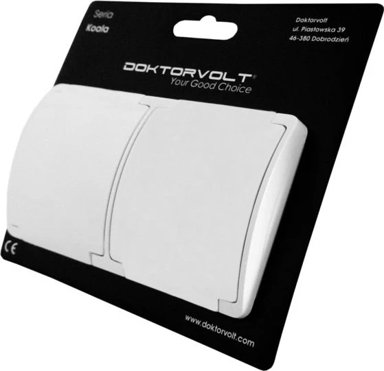 Dvigubas paviršius montuojamas lizdas su įžeminimu, su atvartu VIPLAST KOALA Baltas IP44 162-01