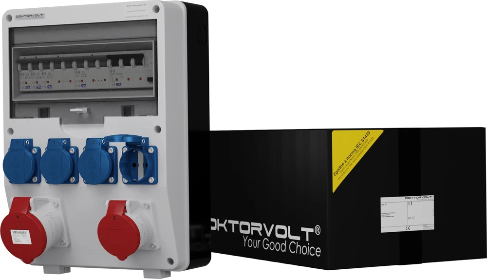 DV-6442-D Pastato skirstomoji plokštė TD-S/FI 32A 16A 4x230V Schuko Doktorvolt 6442
