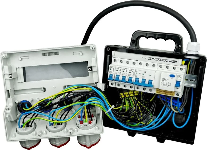 DV-7266-D Statybinė skirstomoji įranga TR-S/FI 32A 2x16A 4x230V SKH Schuko Doktorvolt 7266
