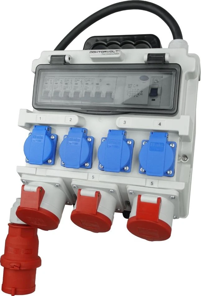 DV-7266-D Statybinė skirstomoji įranga TR-S/FI 32A 2x16A 4x230V SKH Schuko Doktorvolt 7266