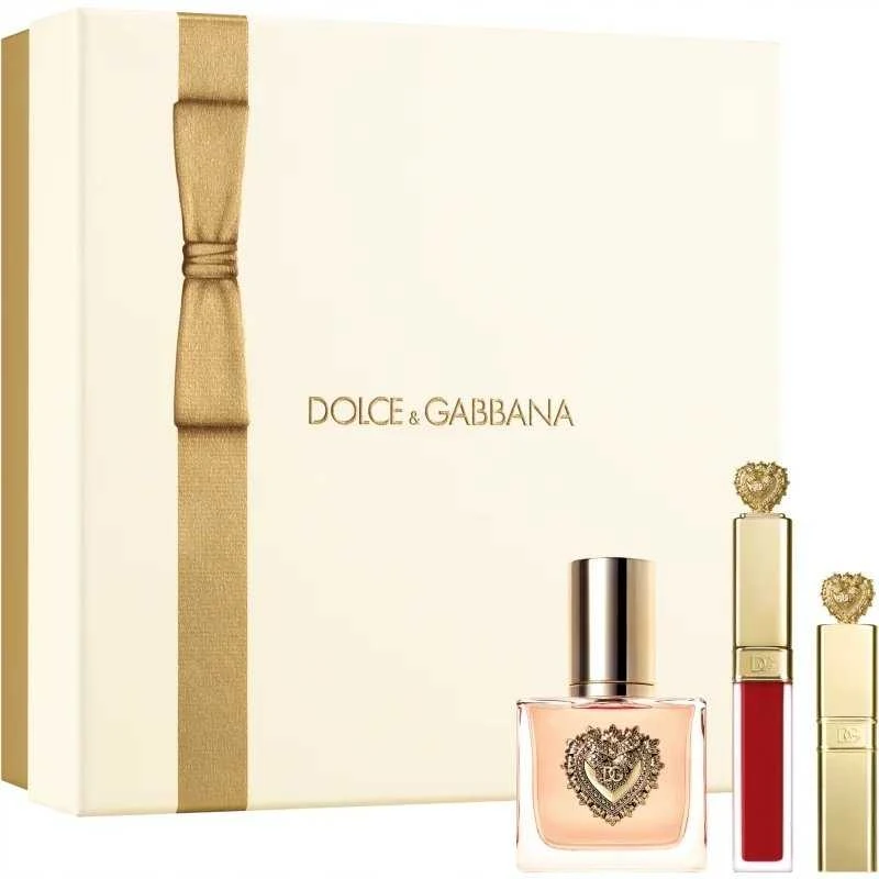 Dolce&Gabbana Devotion rinkinys parfuminio vandens purškiklis 30 ml + tušas 4 ml + lūpų dažai 5 ml