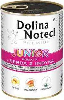 DOLINA NOTECI Premium Junior kuriuose gausu kalakutienos širdelių – drėgnas maistas vidutinių ir didelių veislių šuniukams – 400g