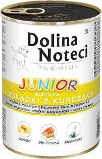 DOLINA NOTECI Premium Junior daug vištienos skrandukų – drėgnas maistas vidutinių ir didelių veislių šuniukams – 400g