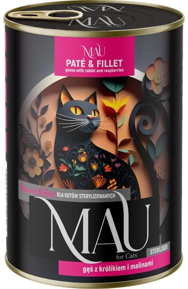 Dolina Noteci MAU Pate and Fillet Sterilised Goose with rabbit and raspberries – šlapias kačių maistas – 400g