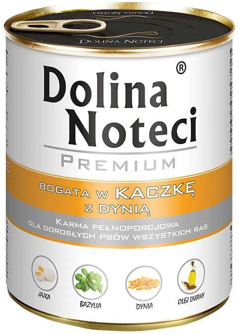 Visavertis konservuotas pašaras visų veislių suaugusiems šunims Dolina Noteci PREMIUM su antiena ir moliūgu 800g