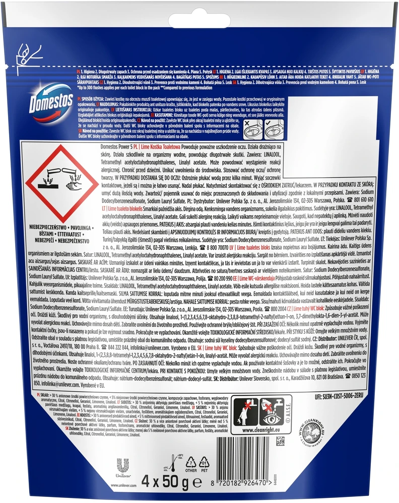 Tualeto valiklis-gaiviklis Domestos POWER5 Citrus. 4 vnt.