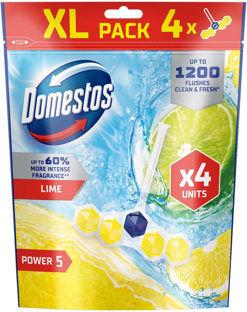 Tualeto valiklis-gaiviklis Domestos POWER5 Citrus. 4 vnt.