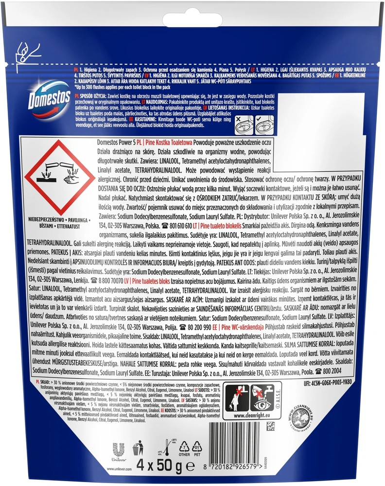 TOILET CLEANER DOMESTOS PINE 4X55G