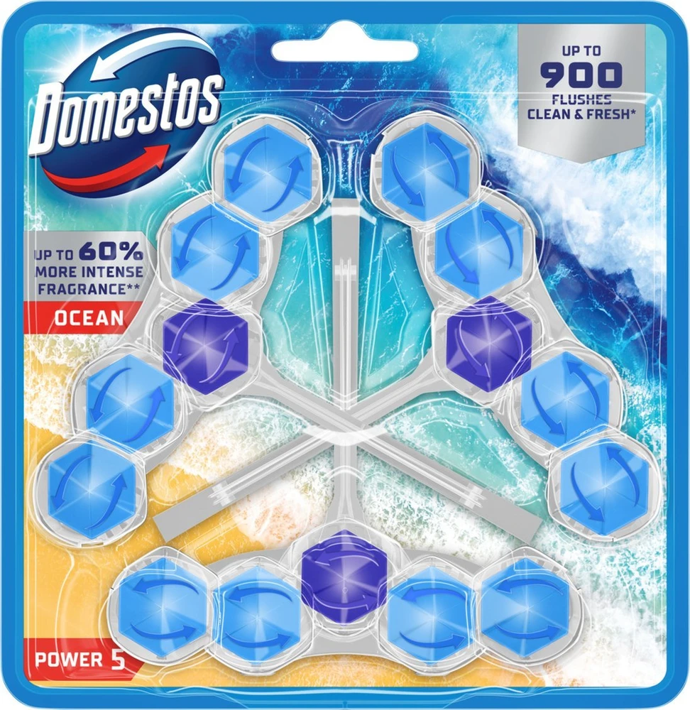 WC valiklis-gaiviklis DOMESTOS Power 5 Ocean, 3x55 g
