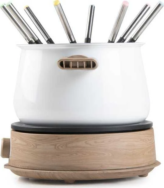 DOMO DO736F Fondue 1500 W valdymo lemputė, 8 medinės fondiu šakutės, balta