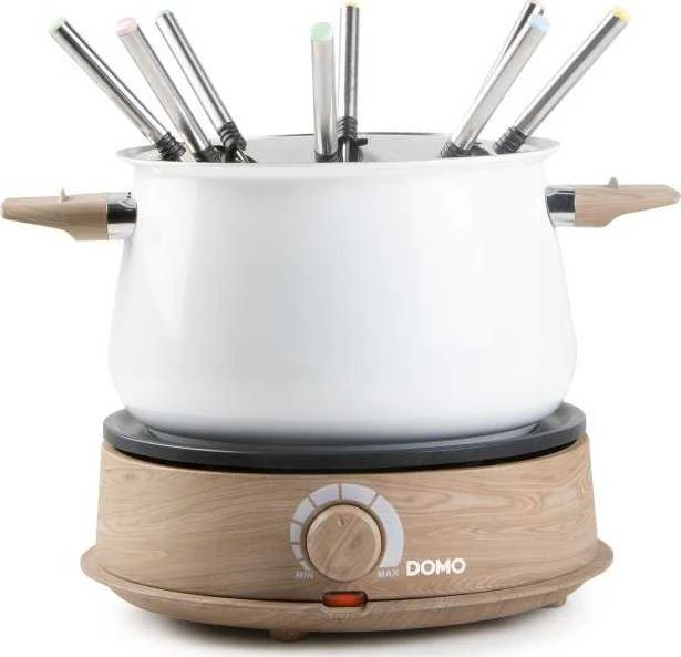 DOMO DO736F Fondue 1500 W valdymo lemputė, 8 medinės fondiu šakutės, balta