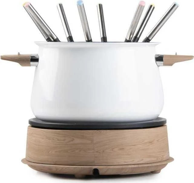 DOMO DO736F Fondue 1500 W valdymo lemputė, 8 medinės fondiu šakutės, balta
