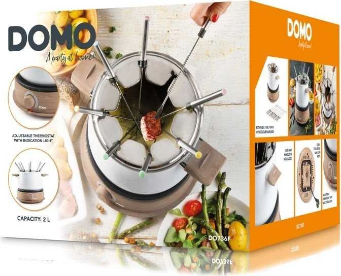 DOMO DO736F Fondue 1500 W valdymo lemputė, 8 medinės fondiu šakutės, balta
