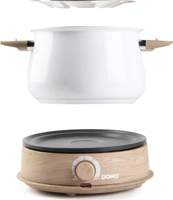 DOMO DO736F Fondue 1500 W valdymo lemputė, 8 medinės fondiu šakutės, balta