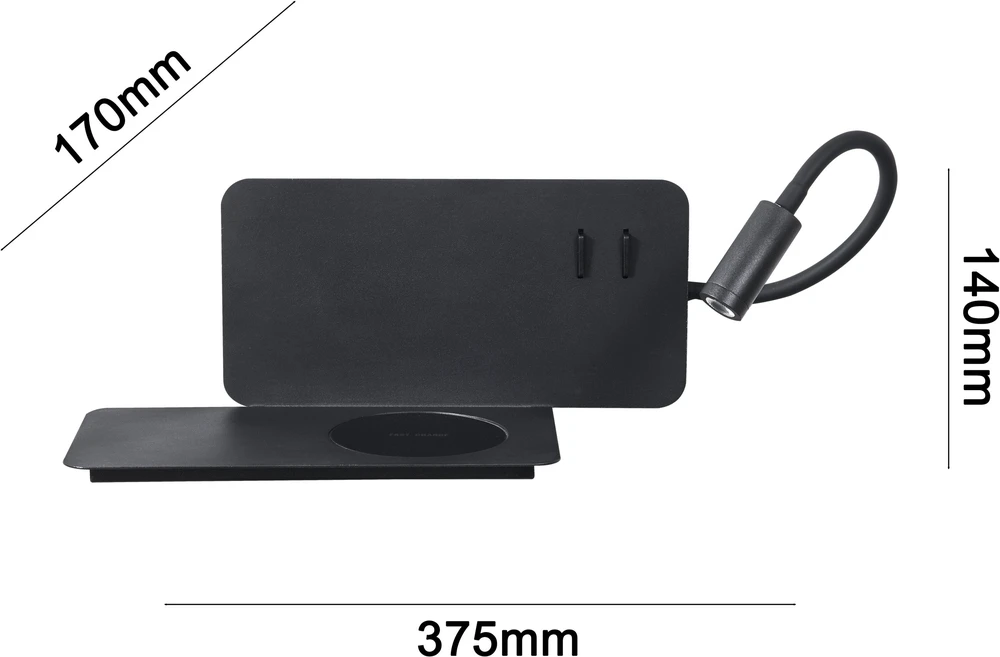 Sieninis šviestuvas Carruzzo WALL LAMP FIJI 19132-BK 5+3W LED CHARGER