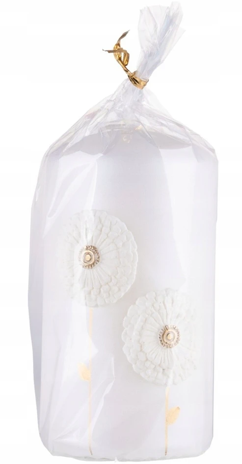 Donau Home koloninė žvakė su kiaulpienėmis, 70x130 mm, balta