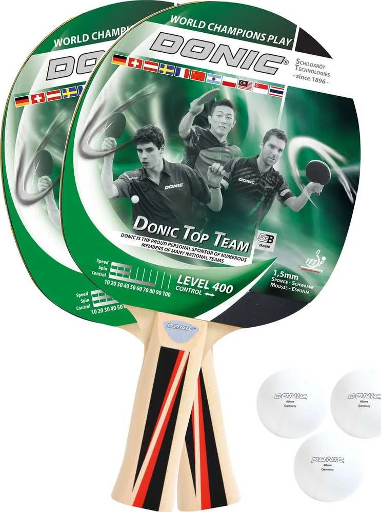 Stalo teniso rakečių rinkinys Donic Top Team 400 2 kamuoliai + 3 kamuoliukai + dėklas 788495