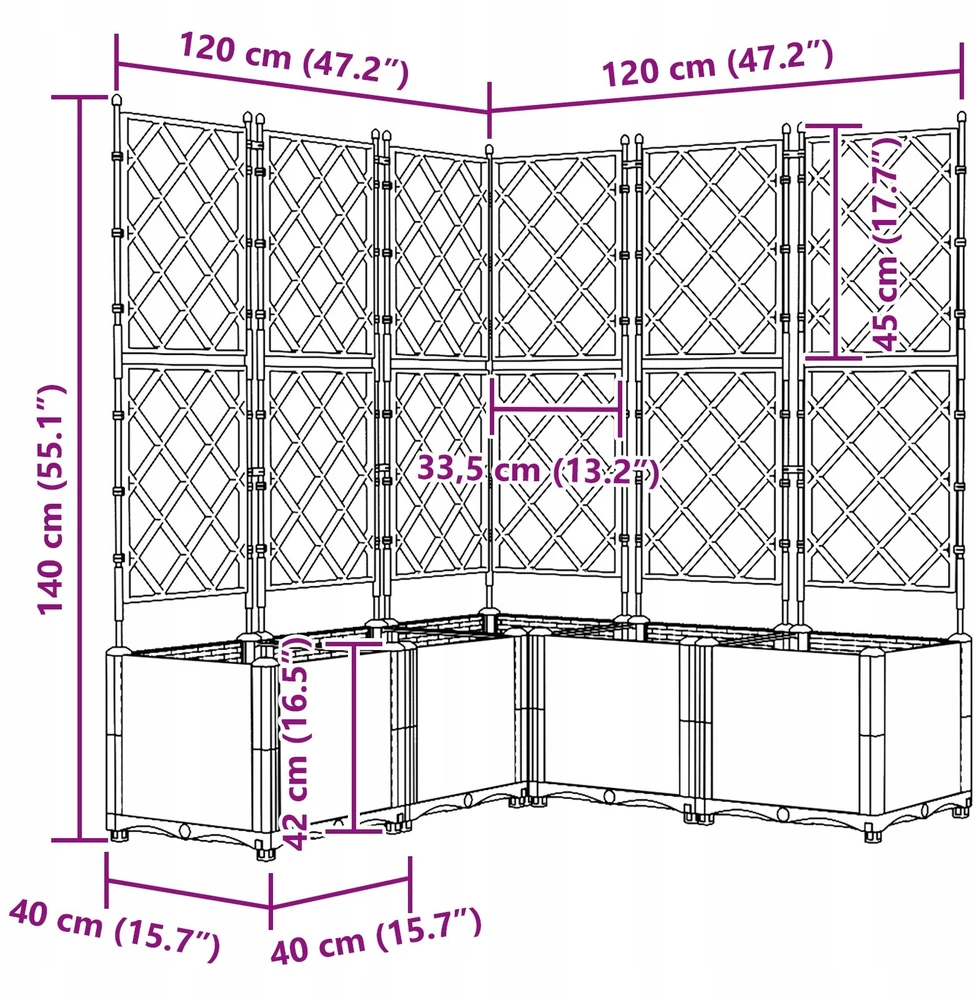 Sodo vazonas 5 vnt. Pilka 120 x 120 x 143 cm PP
