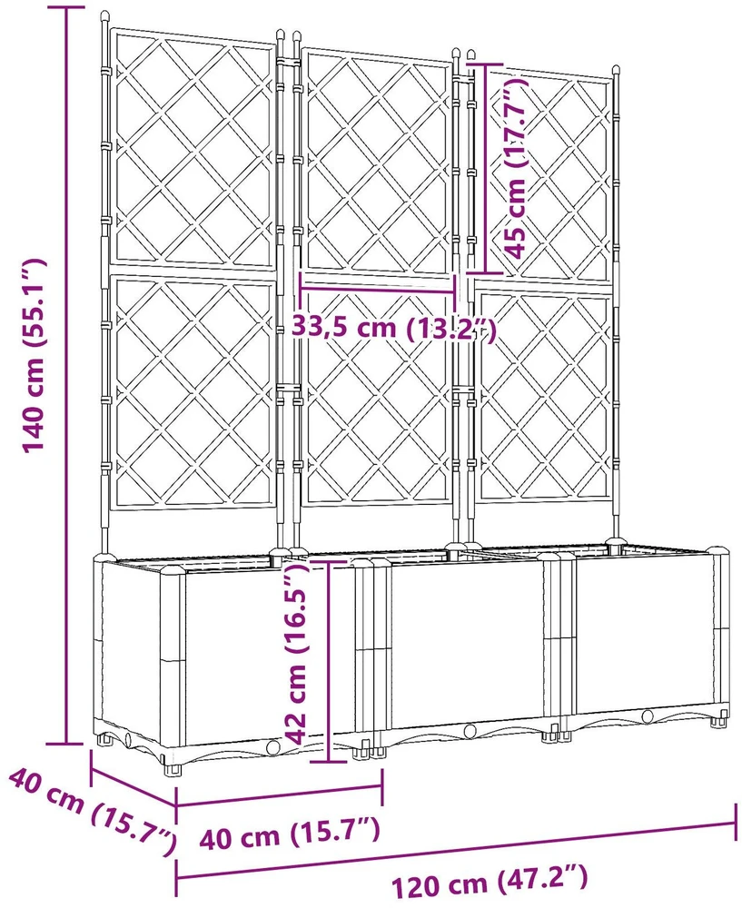 Sodo vazonas 3 vnt. Ruda 120 x 40 x 143 cm PP