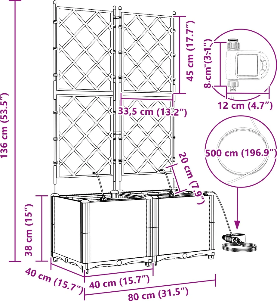 Sodo vazonas 2 vnt. Ruda 80 x 40 x 142 cm PP