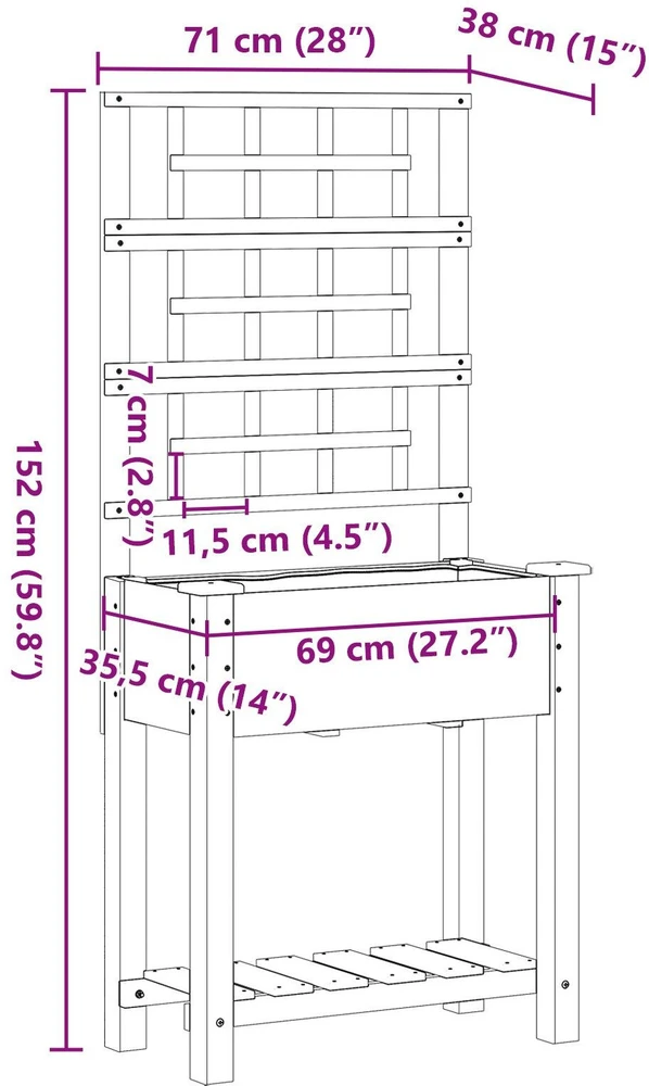 Sodo vazonas Smėlio 71 x 38 x 152 cm Kietasis pušinis medis