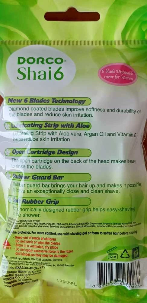 Dorco Shai 6 Blades moteriškas skustuvas 4 vnt