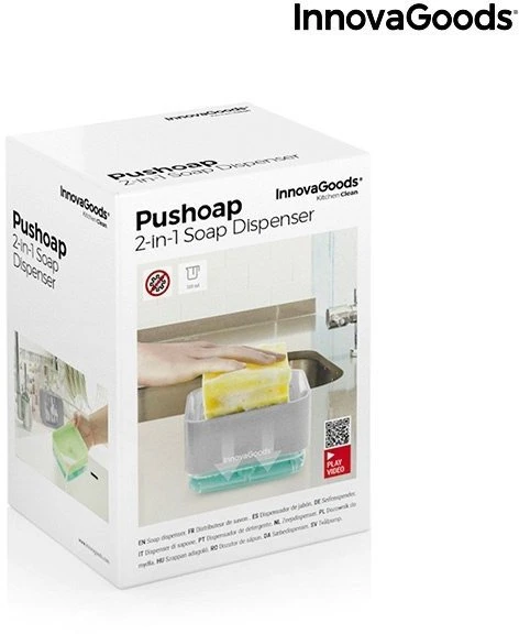 InnovaGoods muilo dozatorius 2 viename Pushoap skirta indams skysčio dozatorius kriauklei