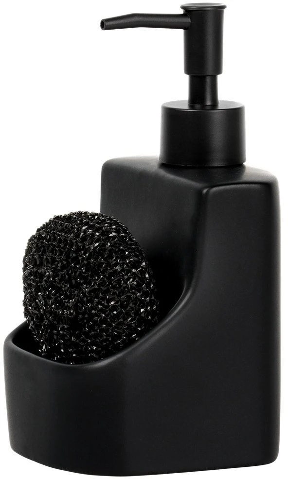 Vilde Indų ploviklio dozatorius su kempinės indeliu ir kempine, keraminis, juodas, 400 ml