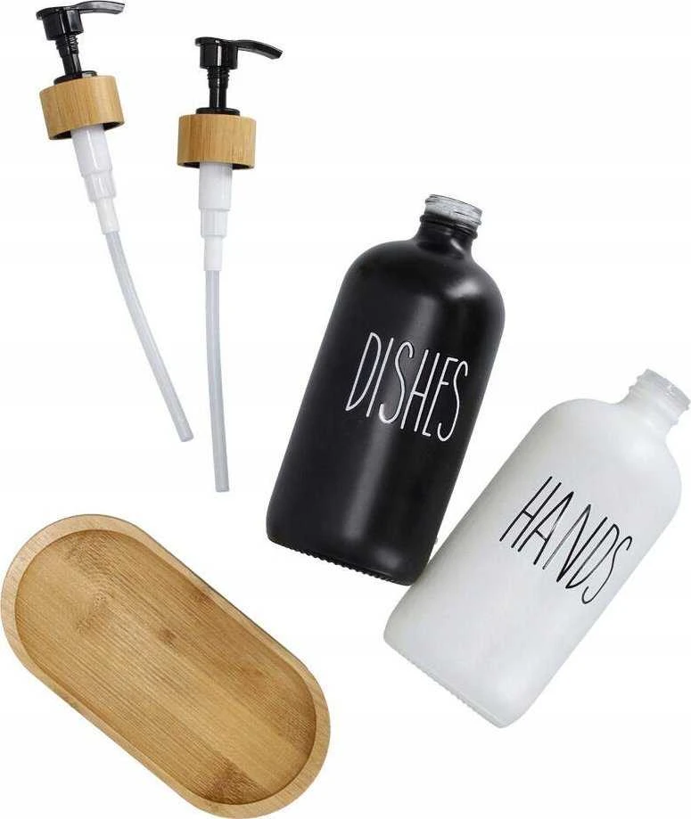 Zeller Skysčių ir muilo dozatorių rinkinys su bambukiniu stovu, 2 x 500 ml