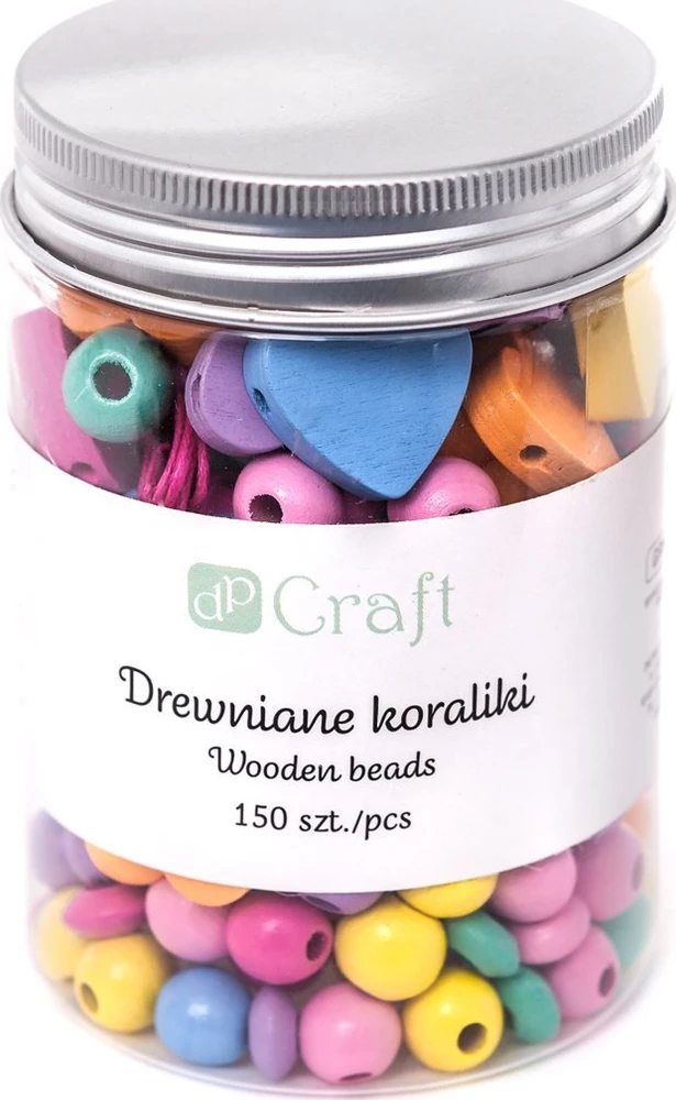 Mediniai karoliukai indelyje įvairių formų