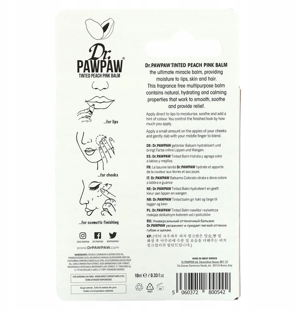 Dr. PAWPAW Balm Tinted Lūpų balzamas moterims, 10 ml