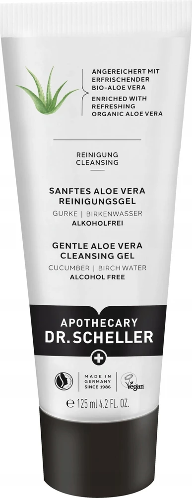 Dr. Scheller Aloe Vera Vegan bekvapis, be alkoholio, be silikono valomasis gaivusis veido gelis, 125 ml