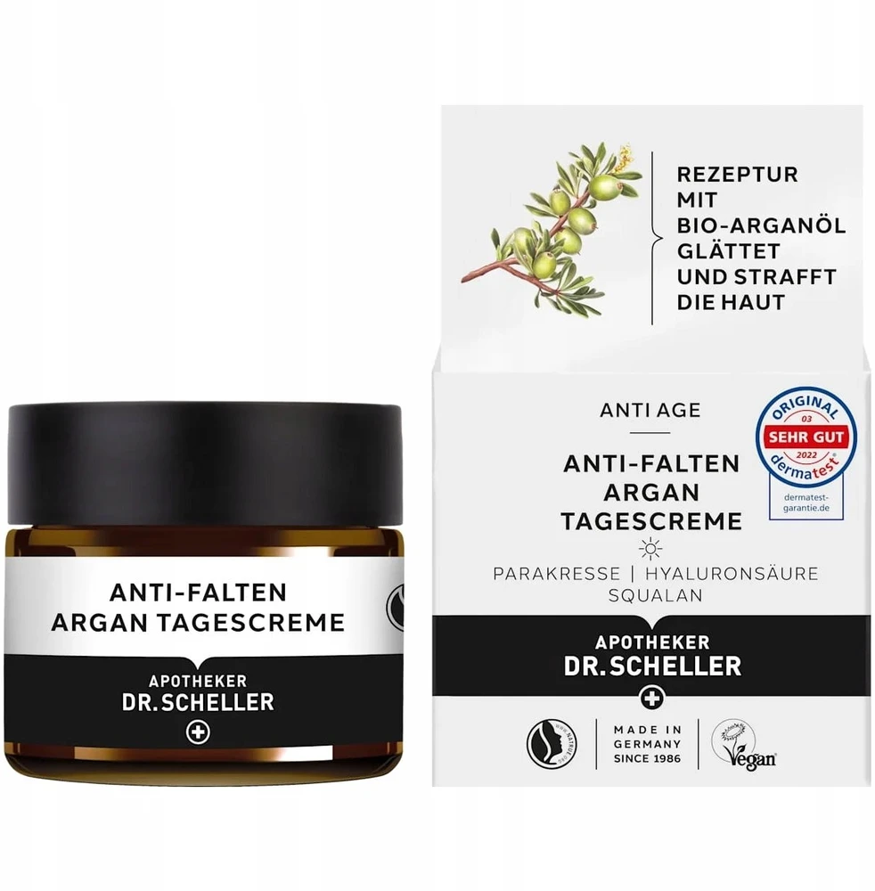 Dr. Scheller Protecting Argan veganiškas, be alkoholio, glitimo, laktozės ir sulfatų, sutvirtinantis ir nuo raukšlių dieninis veido kremas, 50 ml