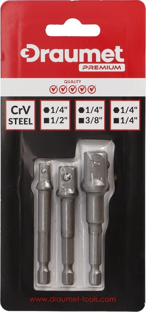 Adapteriai DRAUMET1/4 "HEX į 1/2, 3/8, 1/4"