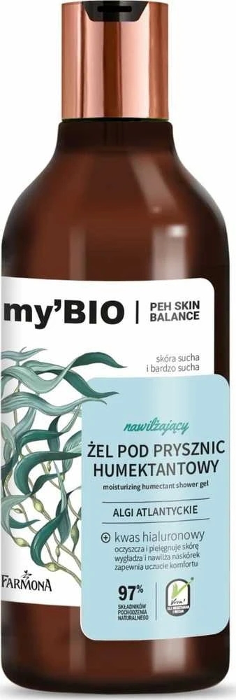 Drėkinamasis dušo želė FARMONA my`Bio Drėgmę išlaikanti priemonė Atlanto dumbliai 500 ml