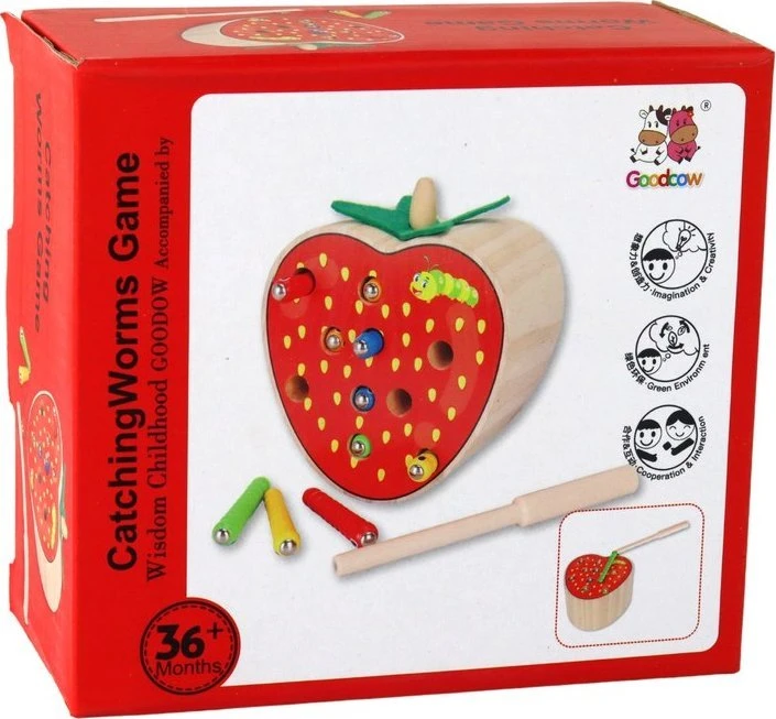 Drewniana Medinis braškių magnetinis žaidimas „Gaudyk kirminą“