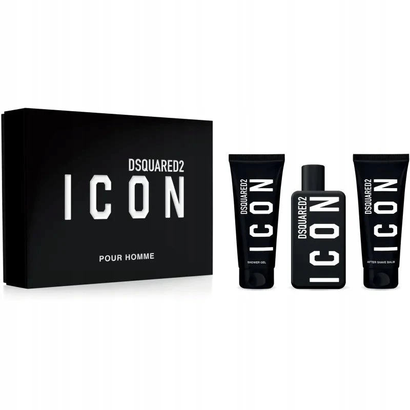 „Dsquared2“ rinkinys „Dsquared 2“: „Icon“ vyriškas kvapusis vanduo, 100 ml + „Icon“ dušo želė visiems odos tipams, 100 ml + „Icon“ drėkinamasis balzamas po skutimosi, 100 ml