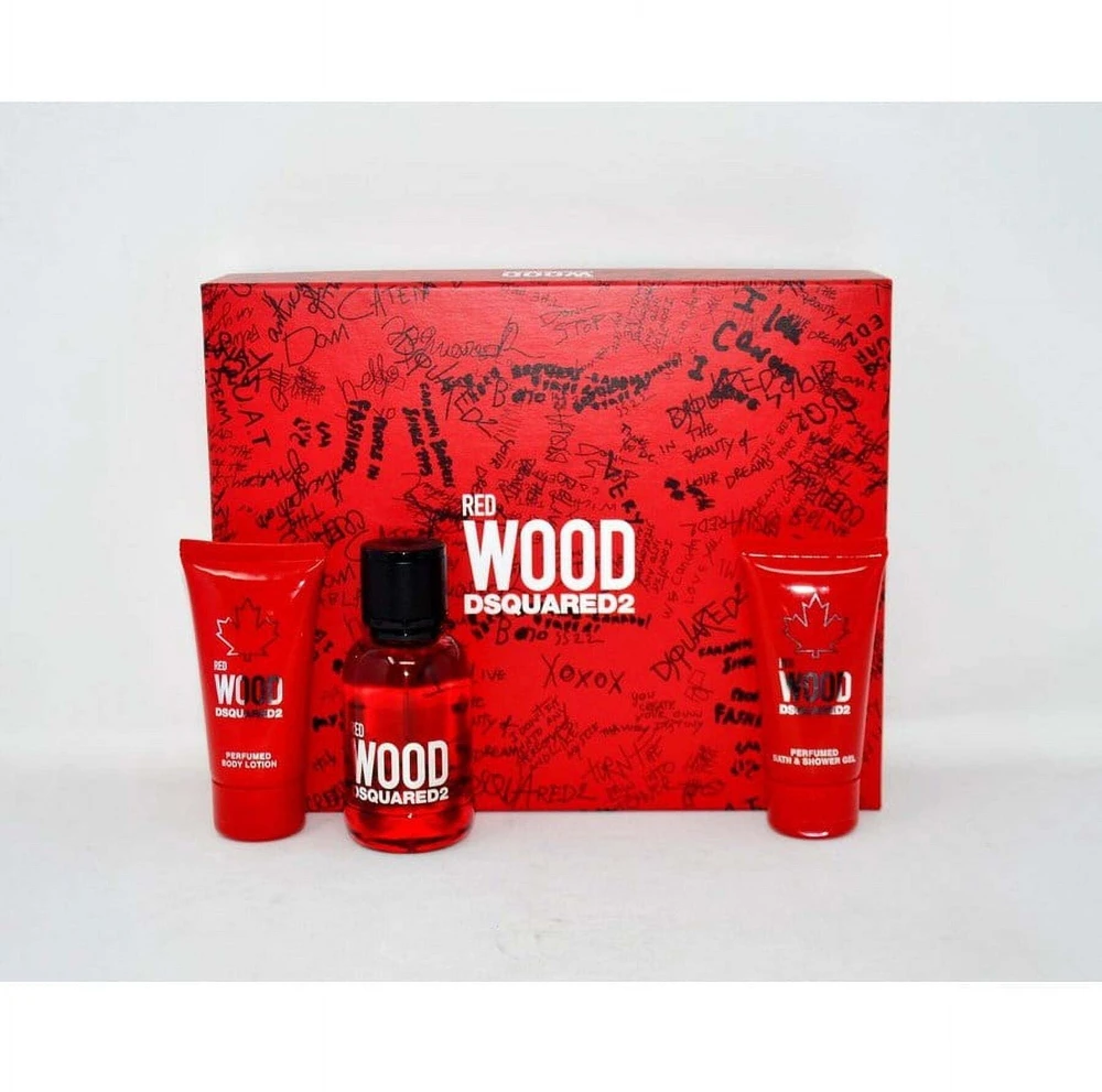 Dsquared2 Set Dsquared 2: Raudona Wood Eau De Toilette For Women, 50 ml + Raudona Wood Dušo želė & Šampūnas 2-In-1, 50 ml + Raudona Wood Losjonas kūnui, 50 ml