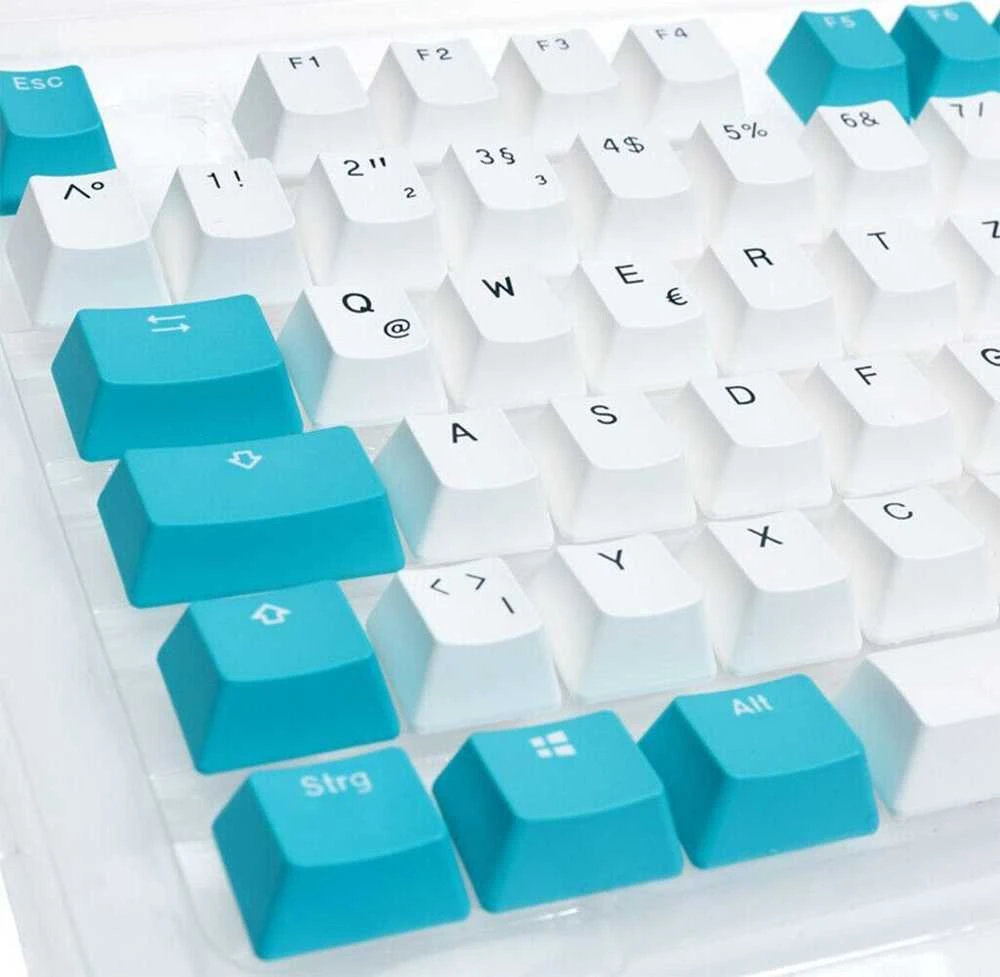 Klaviatūra Ducky Keycap Set, PBT, ISO (DE) - baltas/mėlyna