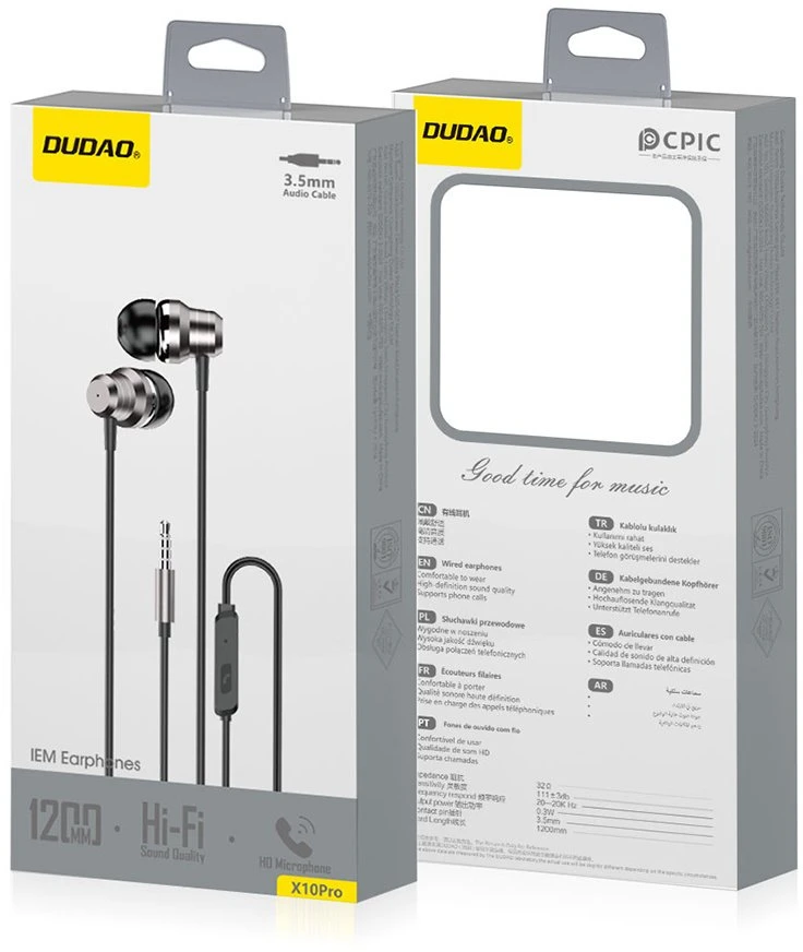 Dudao X10PRO Įstatomos į ausis ausinės, su laidu, 3.5mm mini jack - juodas
