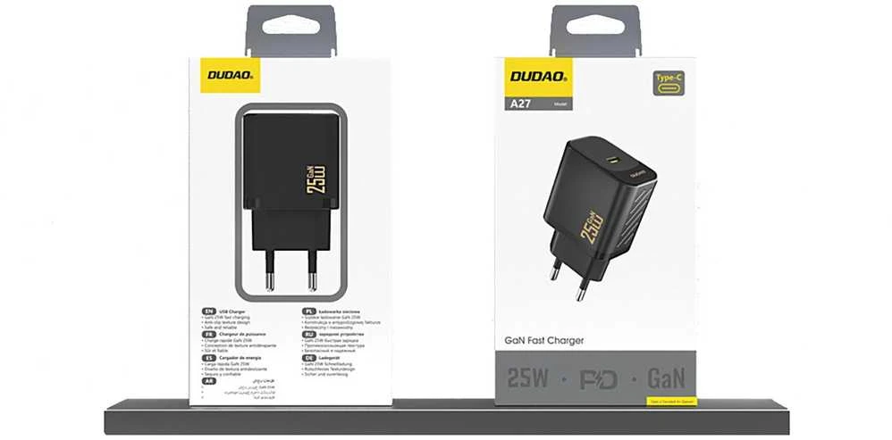 Dudao A27 25W GaN USB-C laidinis įkroviklis – juodos spalvos